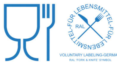 German food-contact glass-and-fork symbol with RAL label